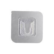 Transparent self-adhesive wall hook ready for easy peel-and-stick application.