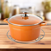 Stainless steel wire trivet stable on a kitchen countertop beneath hot cookware