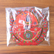 Traditional wooden decorative diya stand with hand-painted designs