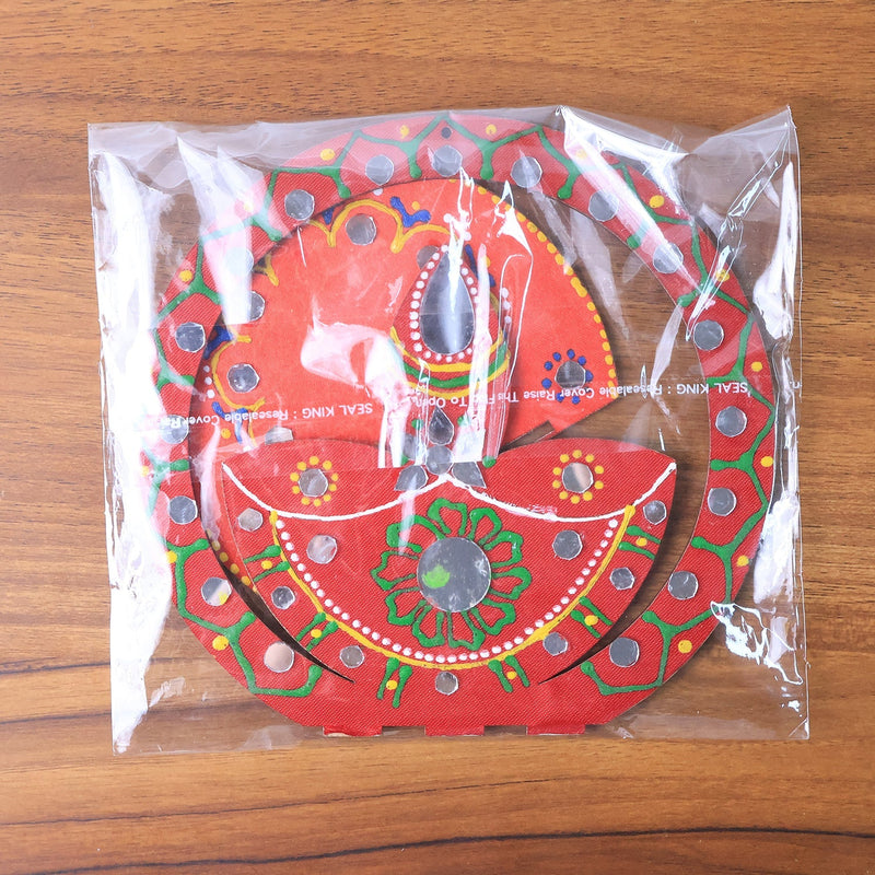 Traditional wooden decorative diya stand with hand-painted designs