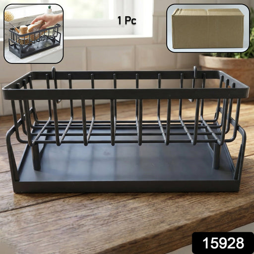 Multipurpose plastic bathroom rack placed near kitchen sink to organize toiletries