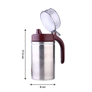 Compact stainless steel oil dispenser, perfect for any kitchen countertop.