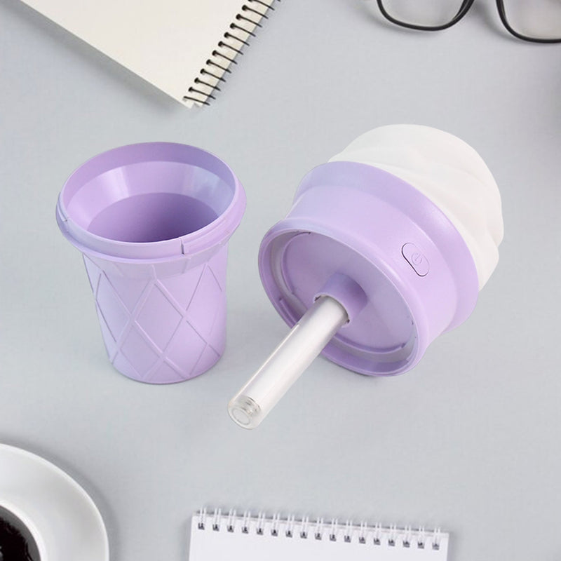 Novelty aroma humidifier in purple ice cream cone shape