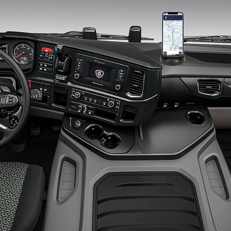 Car phone holder displaying the temporary parking number plate feature.