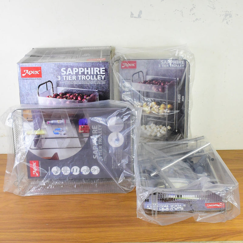 Ergonomic handle and wheels of 3-layer storage trolley