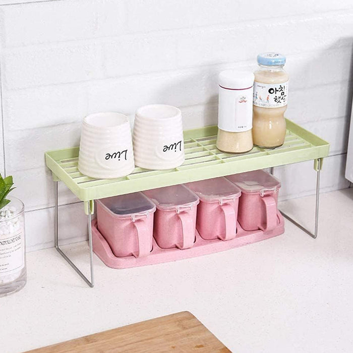 1 Tier Folding Storage Organizer Stack Shelf Rack / Kitchen Bathroom Tall Cabinet, Portable Folding Shelf with PP Metal Construction for Home and Dorm Storage