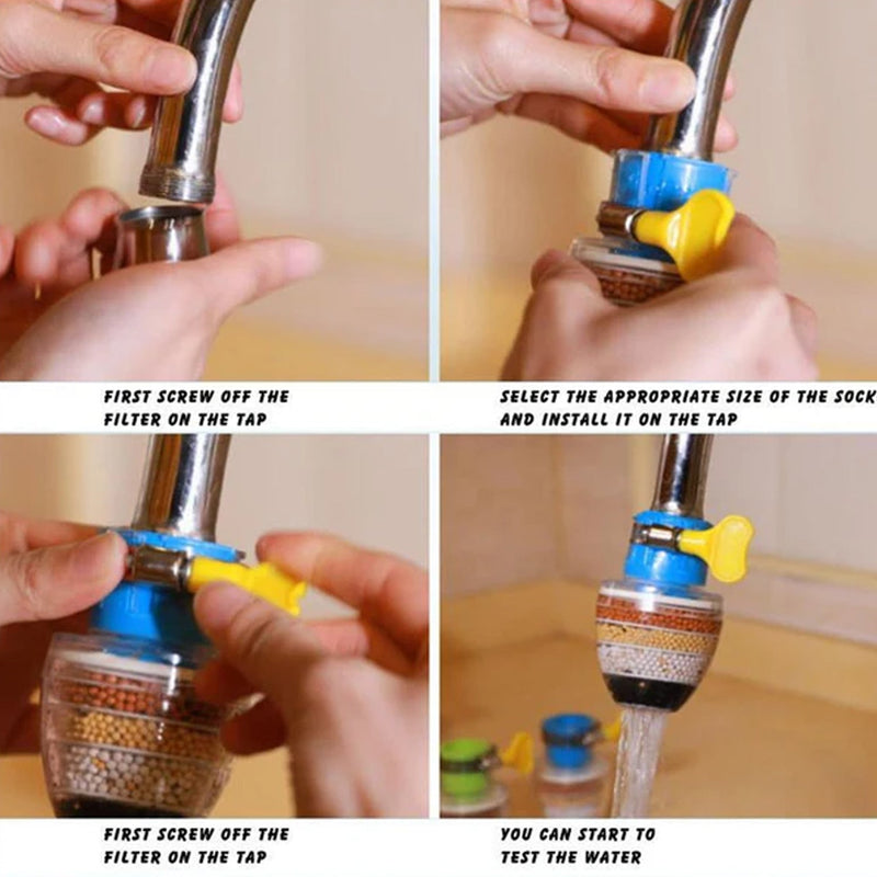 Alternative angle of the Faucet Water Filter, showing its flexible hose attachment.