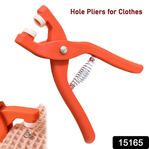 Close-up of the buckle installation tool securely attaching an eyelet to material.