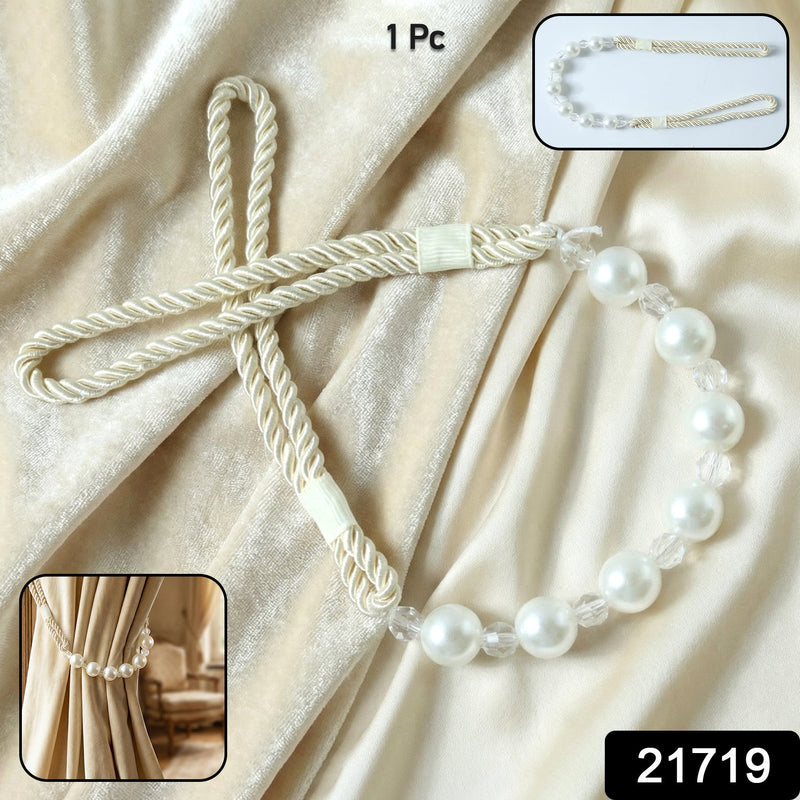 Decorative pearl curtain holder with twisted rope design