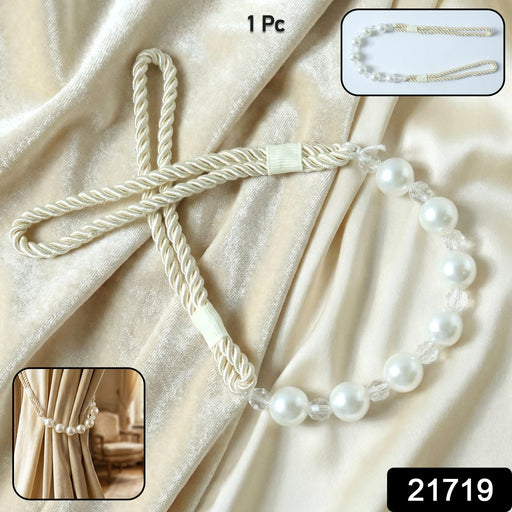 Decorative pearl curtain holder with twisted rope design