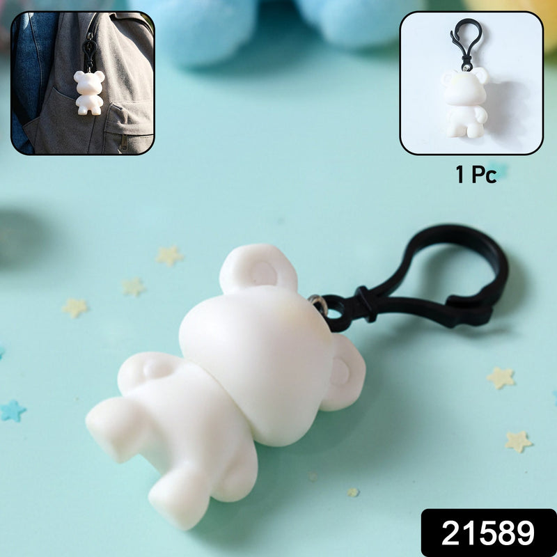Cute cartoon bear figure keychain hanging from bag zipper pull