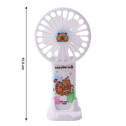 Rechargeable USB handheld fan with cartoon motif and tabletop stand