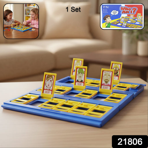 Two kids enjoying Who Am I interactive guessing game with character cards