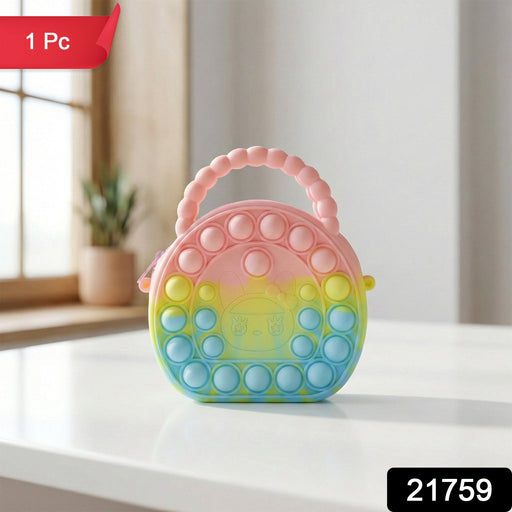 Portable rainbow pop it coin purse with comfortable beaded handle