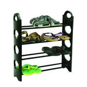 Sturdy carbon steel 4-shelf shoe rack, designed for long-lasting footwear organization.