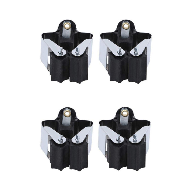 Variety of cleaning and garden tools neatly organized on multiple wall mount holders.