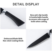 Stylish stainless steel kitchen knife set displayed with all accessories.