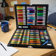 Watercolor paints and accessories included in the complete coloring art kit