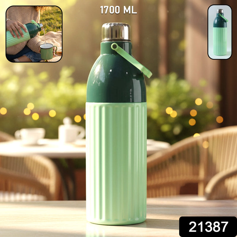 Large capacity insulated water bottle showing ribbed grip design