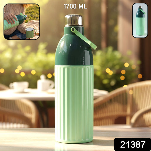 Large capacity insulated water bottle showing ribbed grip design