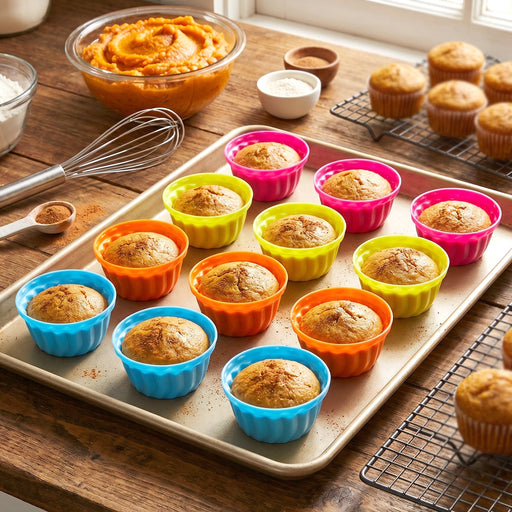 Colorful silicone cupcake mould baking muffins and cupcakes