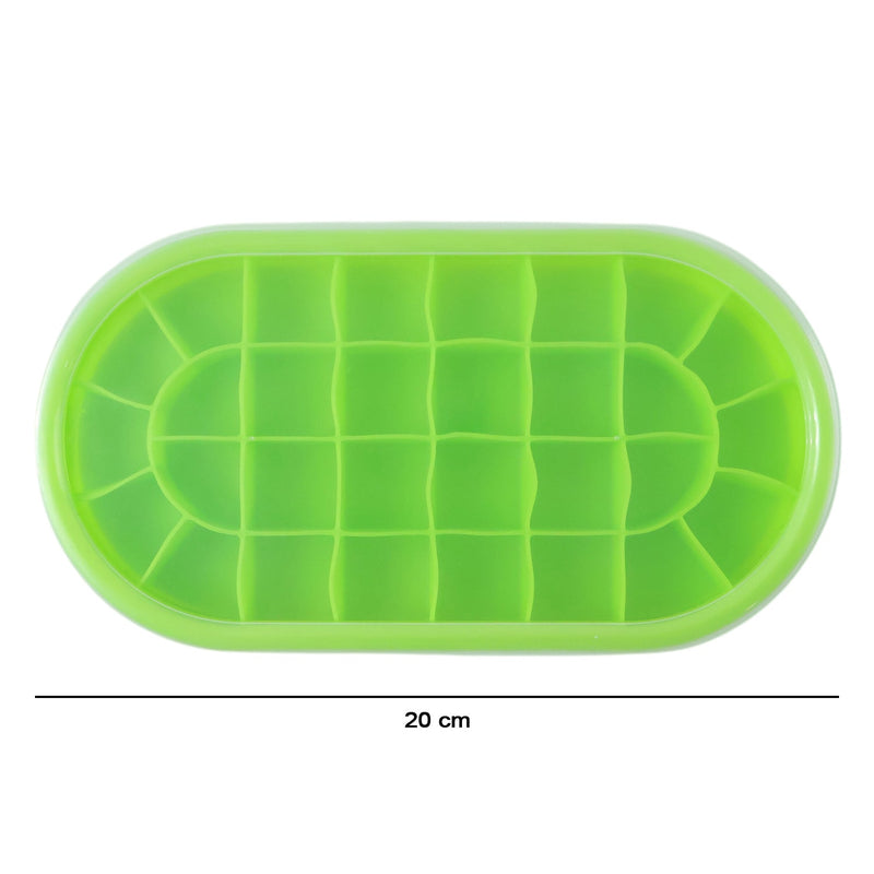 Green oval ice cube silicone tray for efficient freezing