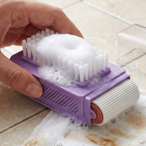 Multi-functional cleaning brush with ergonomic roller scrubber for tough stains