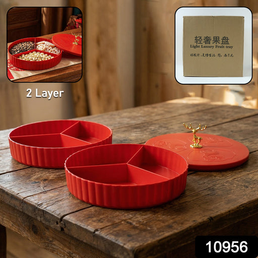 Multipurpose snack serving tray with multiple compartments and lid
