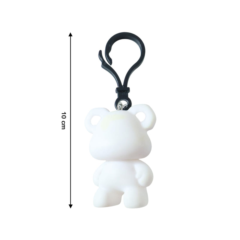 Bear keychain accessory clipped onto school bag handle