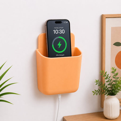 Wall Mounted Storage Pocket holding mobile phone and remote for home organization