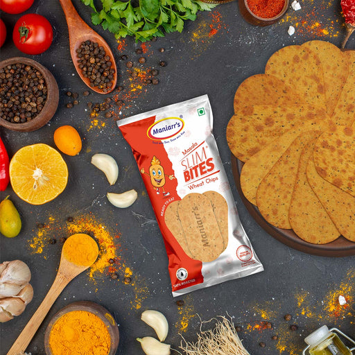 Maniarr's Healthy Indian Snack, Masala Mini Slim Bites 58g pack.