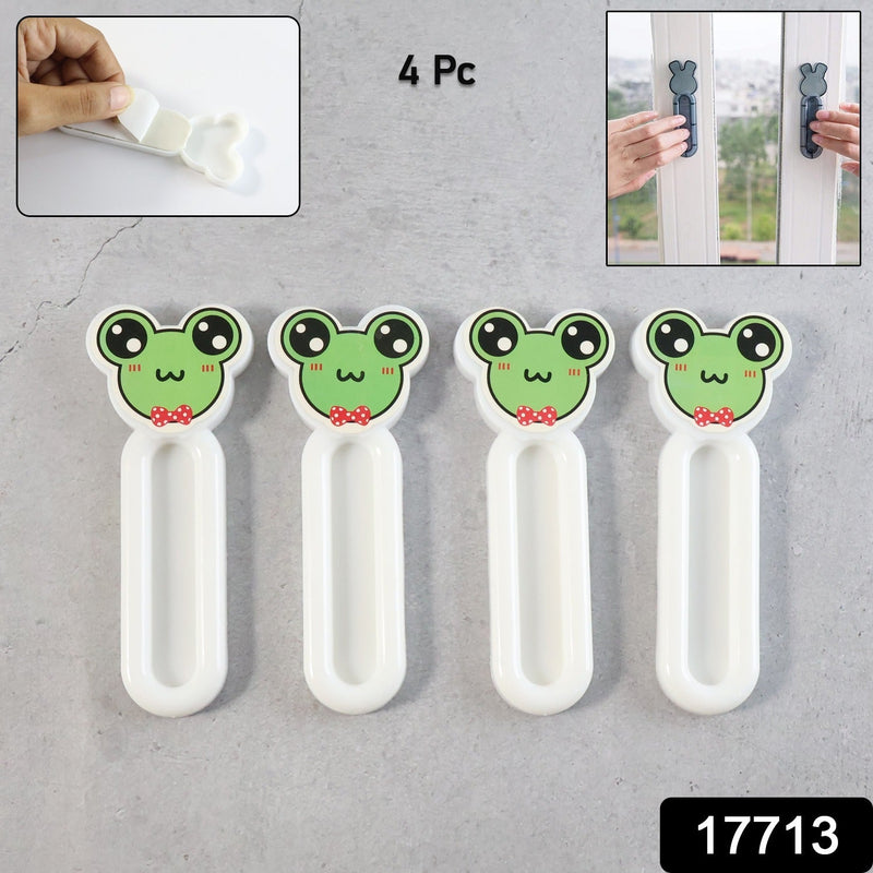 Close-up of self stick push pull helper attached to window frame for easy sliding