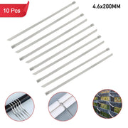Pack of 10 stainless steel cable ties, ideal for heavy-duty fastening.