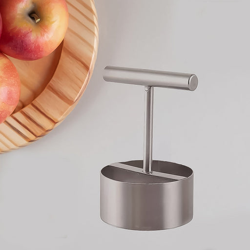 Stainless steel fruit corer tool for quick apple and pear preparation.