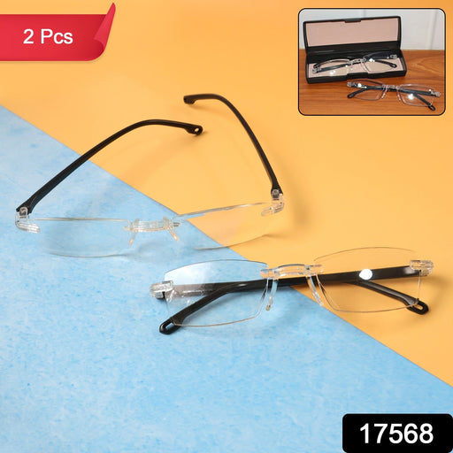 Pack of 2 rimless reading glasses with protective case for easy carrying