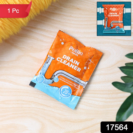 Close-up of Drain Xpert label on powerful drain cleaner sachet