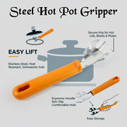 Ergonomic heat-resistant handle of stainless steel hot pot gripper