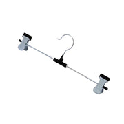 Pack of 12 durable stainless steel hangers with versatile adjustable clips.