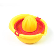 Full view of the Orange Hand Press Juicer, ready for use in a kitchen.
