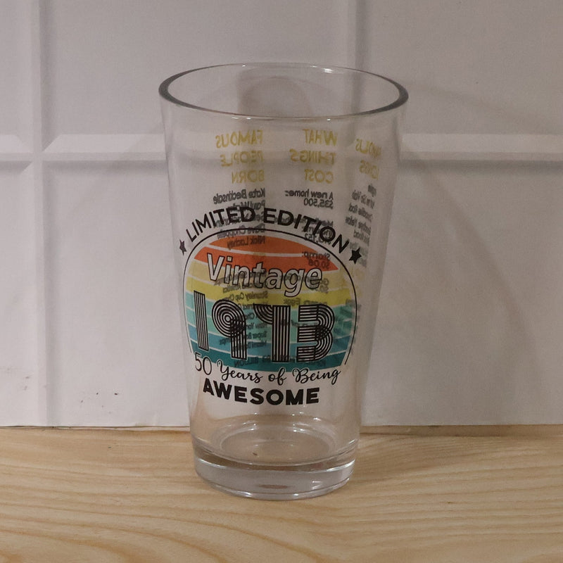 Everyday use of printed vintage trivia glass for drinks