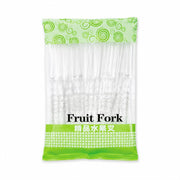 Pack box of disposable clear plastic fruit forks