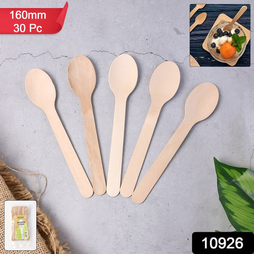 Close-up of smooth and splinter-free disposable wooden spoon suitable for meals.