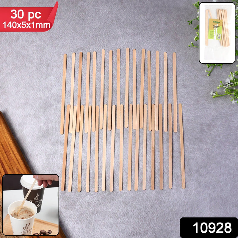 Pack of 30 wooden coffee stirrers in eco-friendly packaging