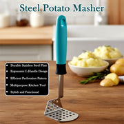 Full view of Apex L-handle stainless steel potato masher