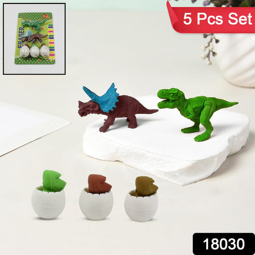Close-up of vibrant dinosaur puzzle erasers, showcasing intricate details.
