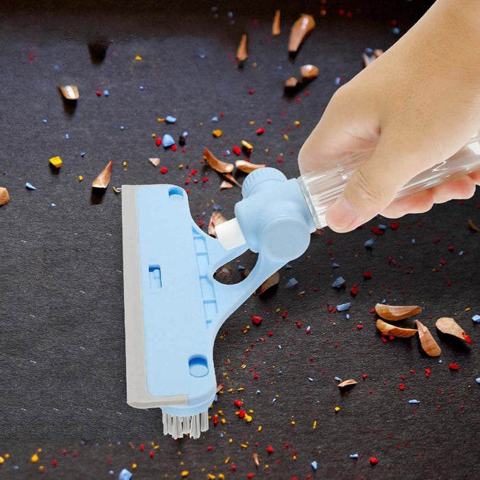 4 in 1 Multifunctional Glass Scraper, Window Glass Wiper with Watering Can, Silicon Cleaning Squeegee with Two Brush Heads, Practical Squeegee for Shower Doors, Windows, Tiles and Car Glass