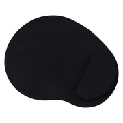 Black ergonomic mouse pad with wrist rest on desk