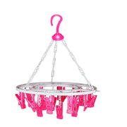 1367 Plastic Round Cloth Drying Stand Hanger with 24 Clips (Multicolour) 
