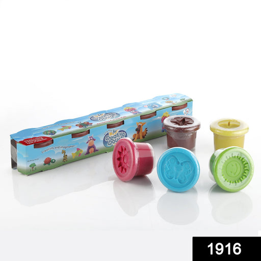 Close-up of soft, pliable non-toxic dough clay in five bright colours for kids' art.