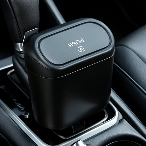 Compact plastic mini car trash can with lid, perfect for vehicle trash